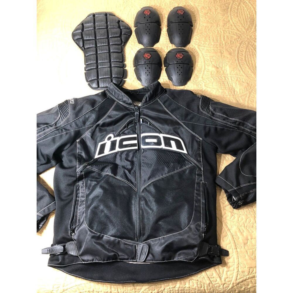 Icon Contra Armored Motorcycle Riding Jacket Black Textile Mesh Padded Mens XL